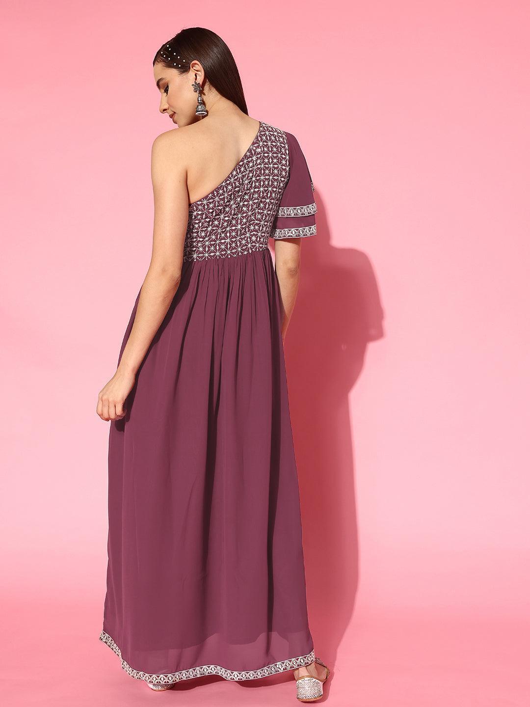 Mauve Embroidered Georgette Gown