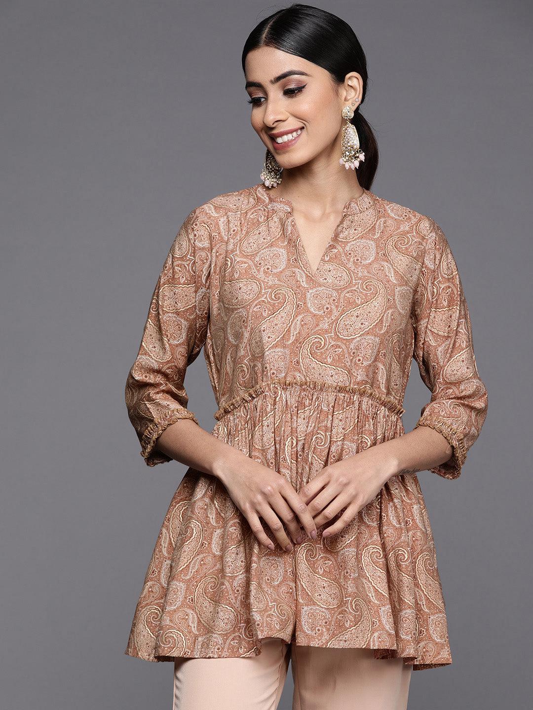 Mauve Printed Silk Blend A-Line Kurti