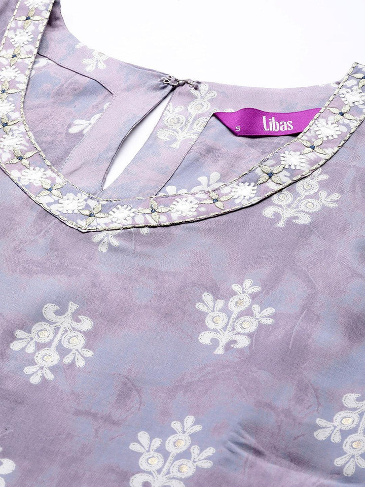 Mauve Printed Silk Blend Straight Kurta Set With Trousers - ShopLibas