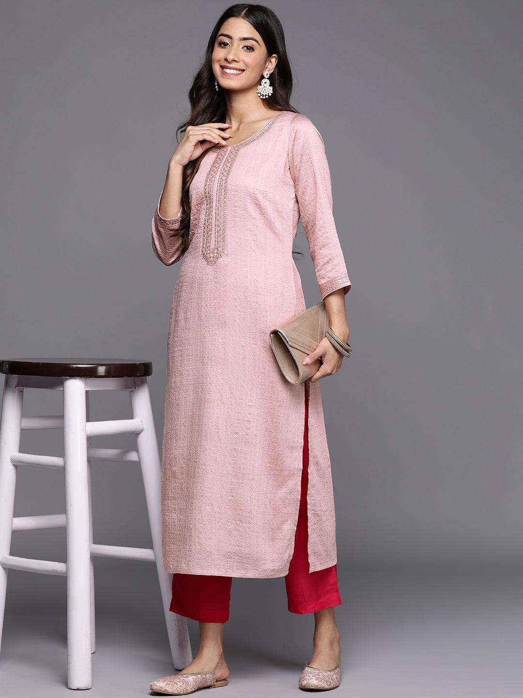 Mauve Woven Design Rayon Straight Kurta