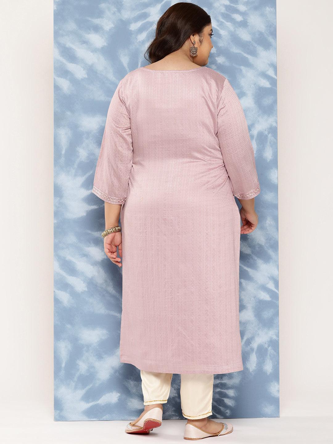 Mauve Woven Design Rayon Straight Kurta - Libas