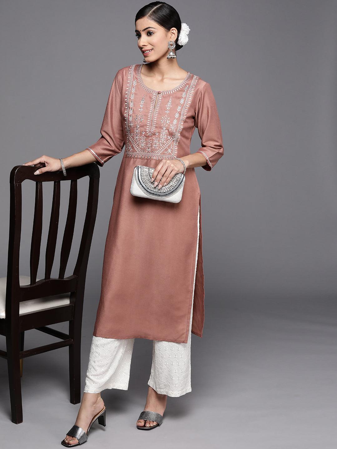 Mauve Yoke Design Silk Kurta