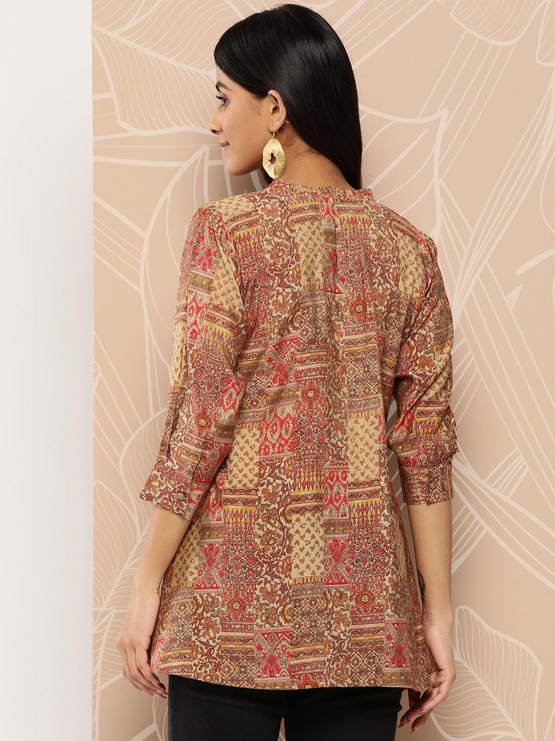 Multicoloured Printed Silk Blend A-Line Kurti