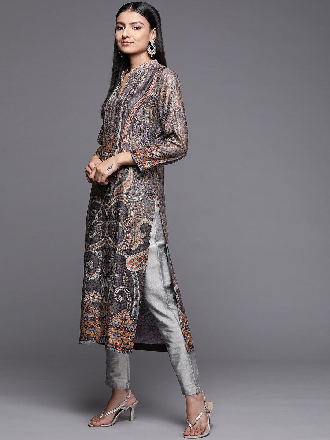 Multicoloured Printed Velvet Straight Kurta