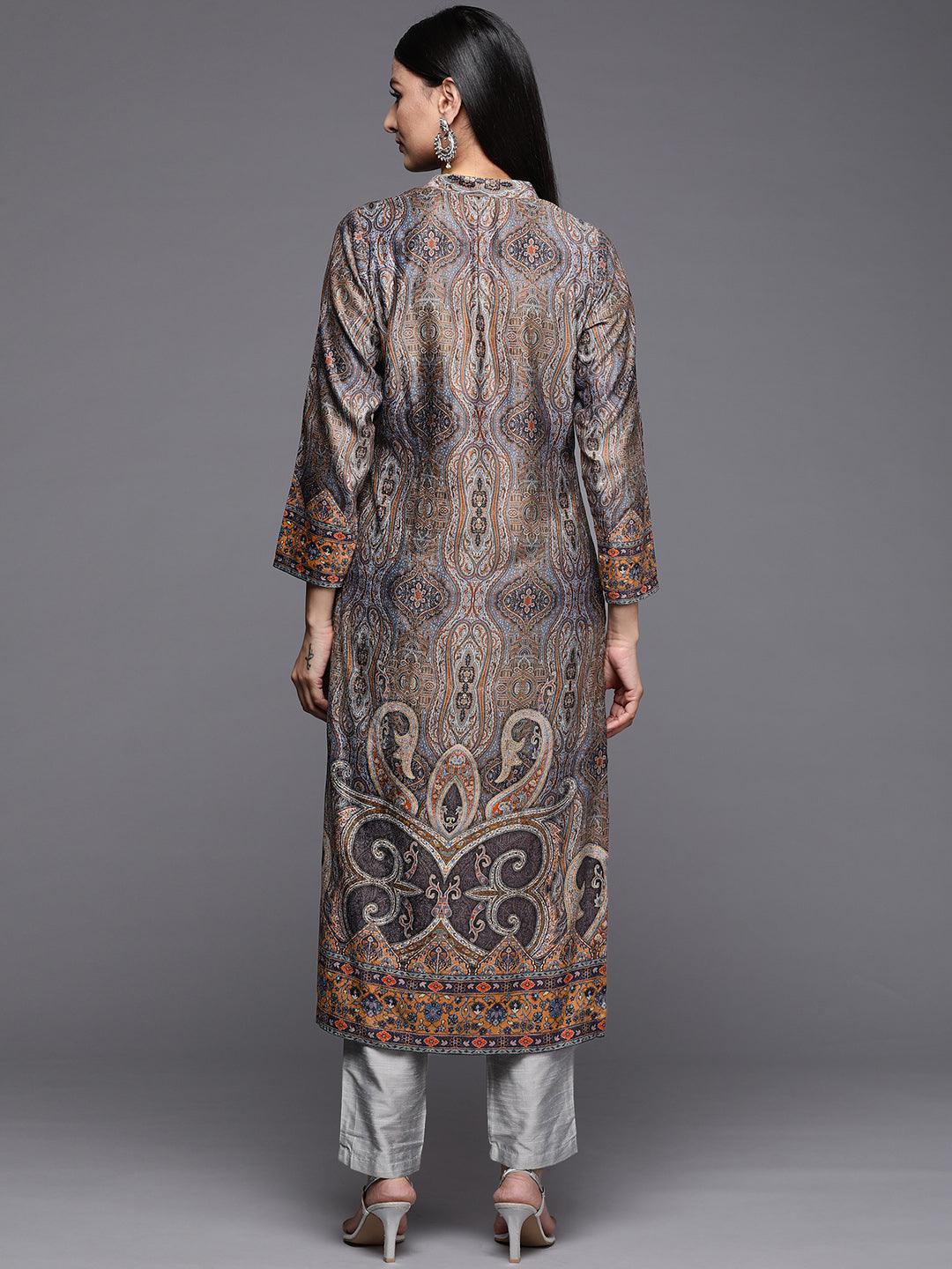 Multicoloured Printed Velvet Straight Kurta