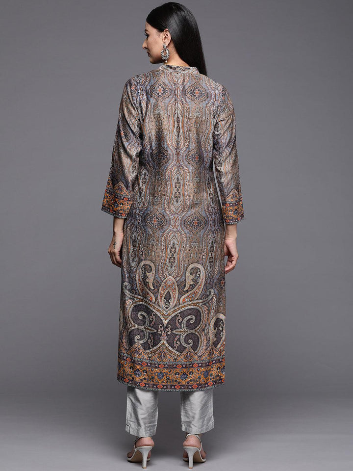 Multicoloured Printed Velvet Straight Kurta - Libas