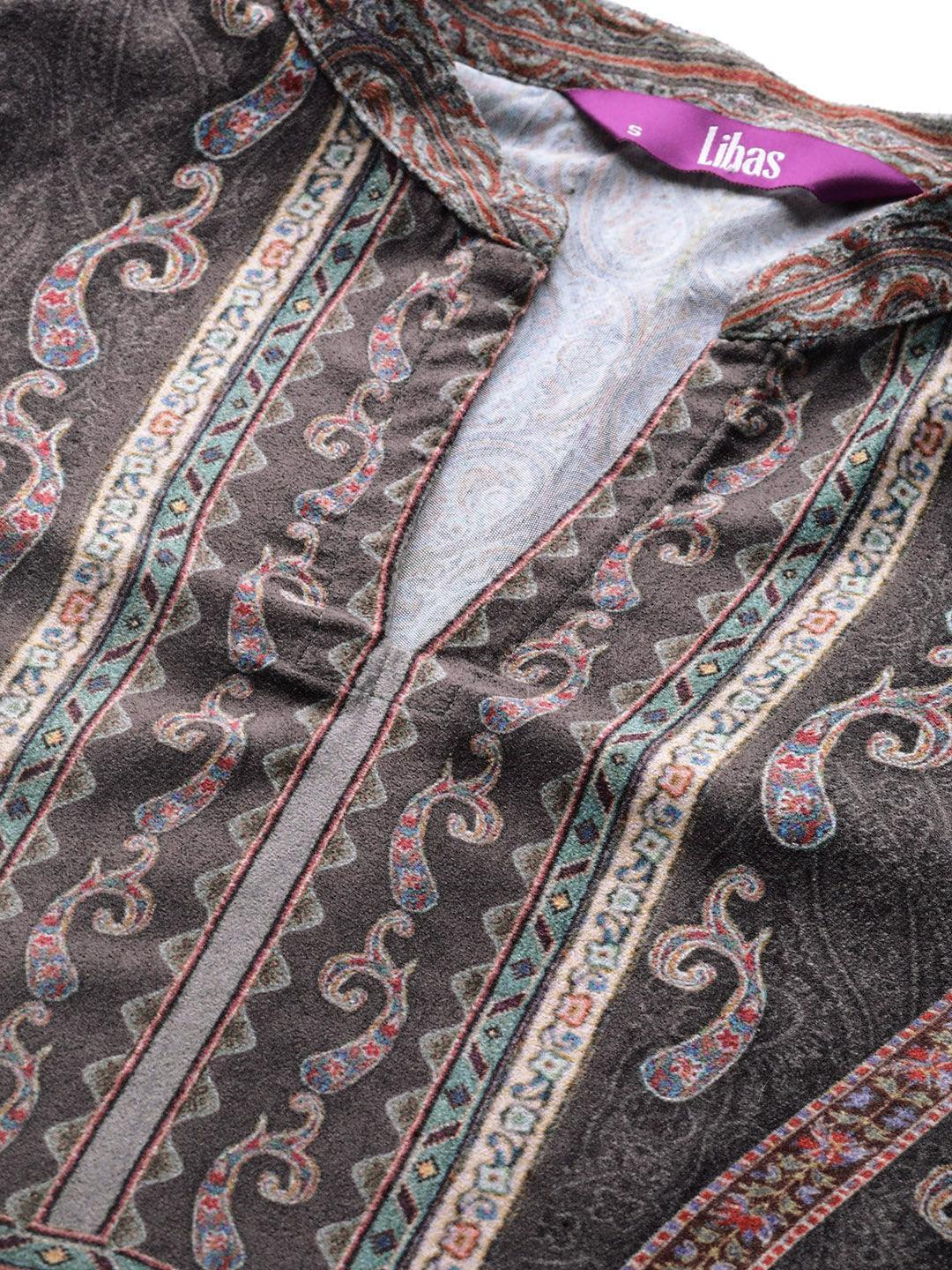 Multicoloured Printed Velvet Straight Kurta