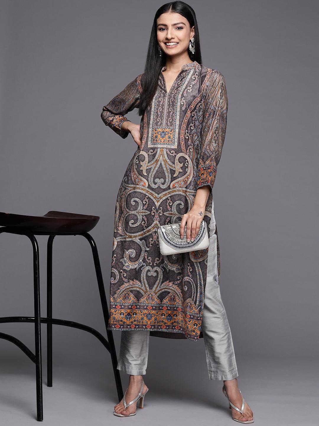 Multicoloured Printed Velvet Straight Kurta