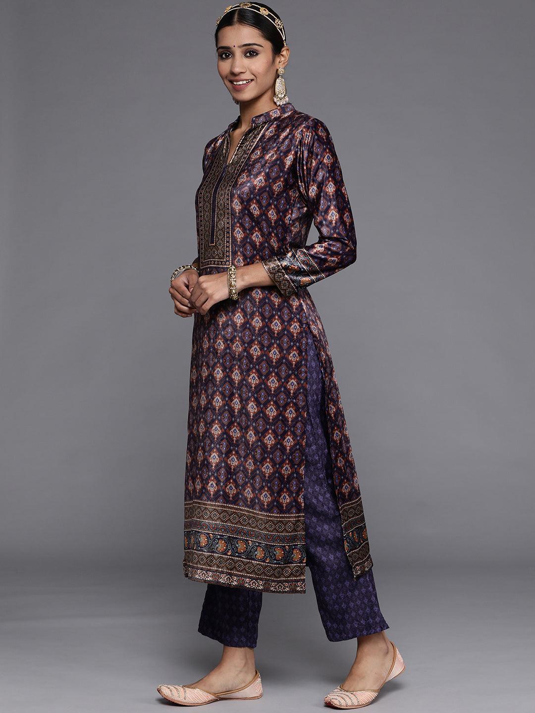 Multicoloured Printed Velvet Straight Kurta With Dupatta