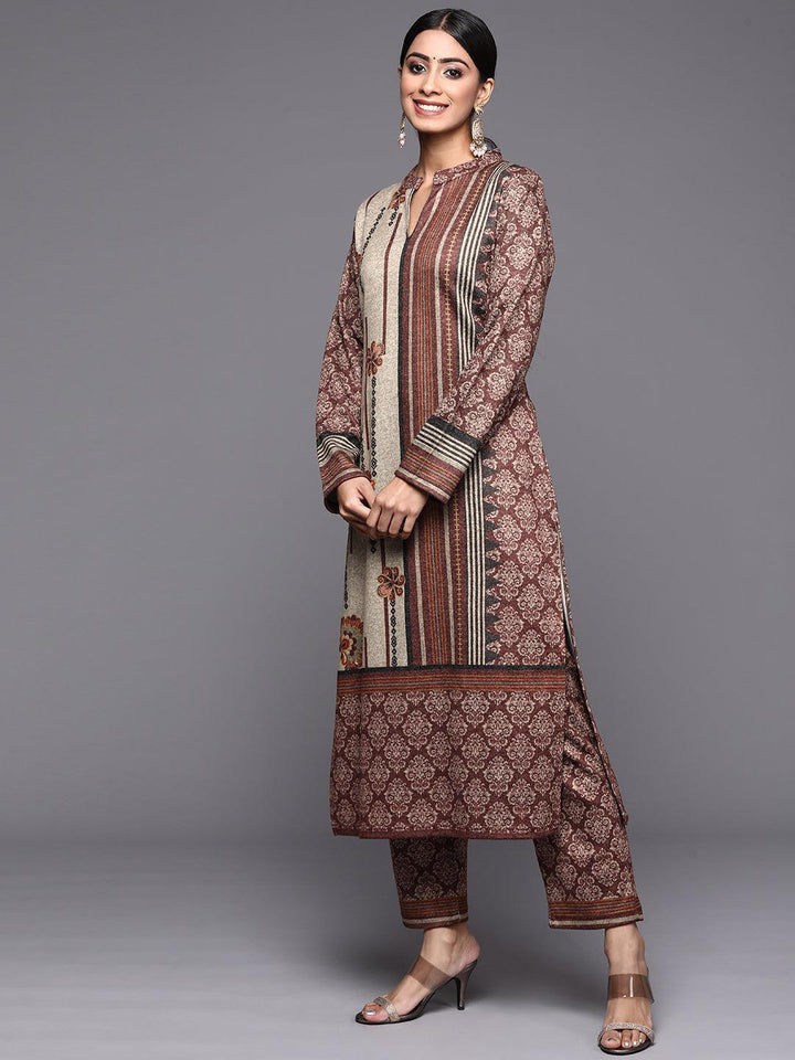 Multicoloured Printed Wool Straight Suit Set - ShopLibas