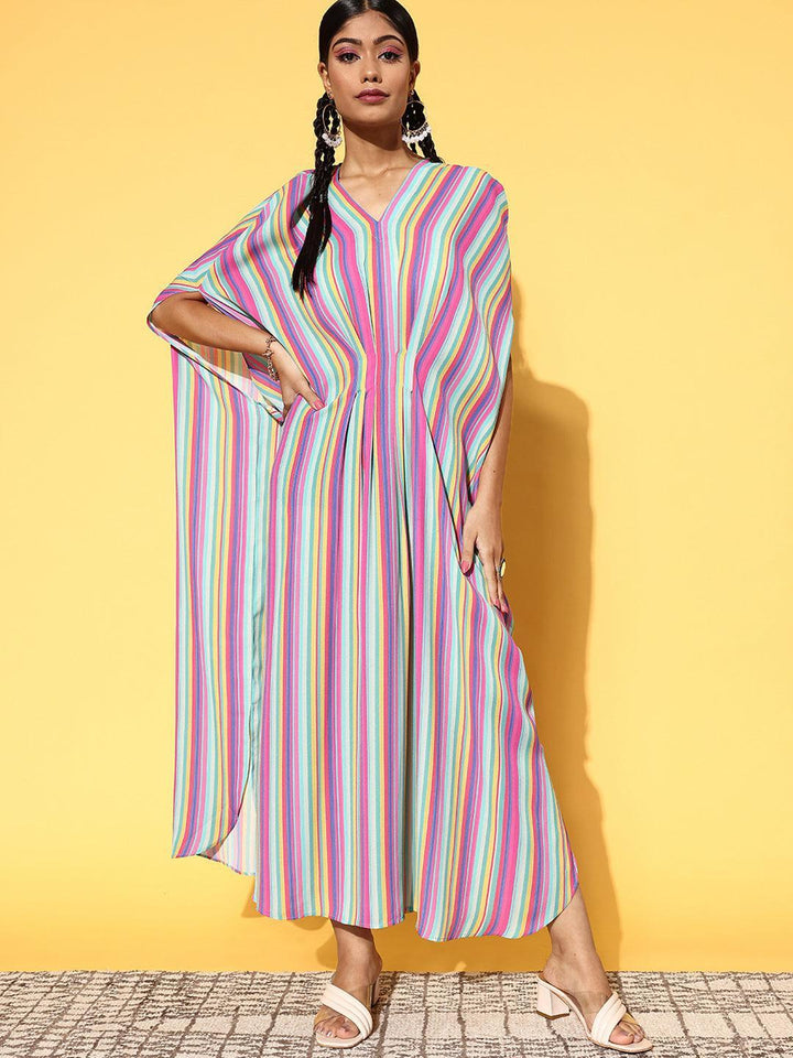 Multicoloured Striped Georgette Dress - ShopLibas