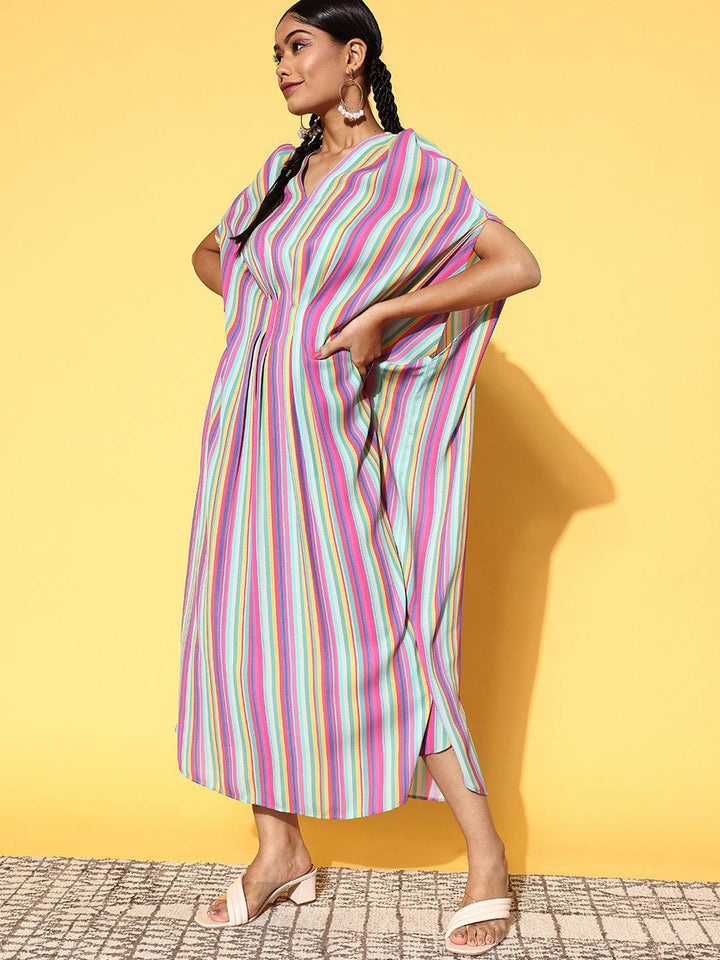 Multicoloured Striped Georgette Dress - ShopLibas