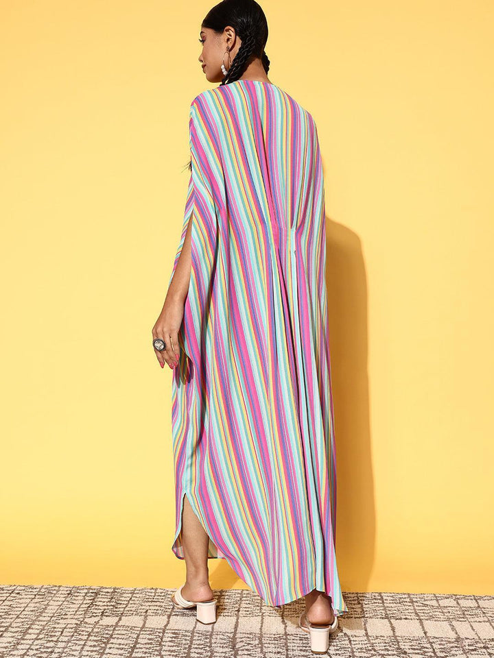 Multicoloured Striped Georgette Dress - ShopLibas