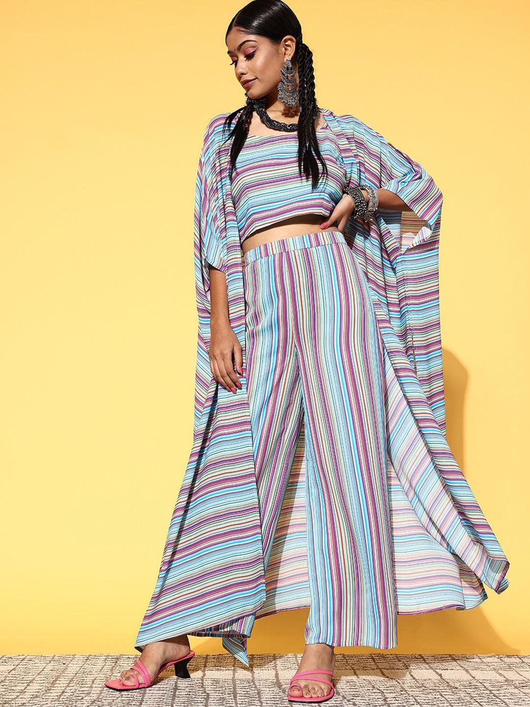 Multicoloured Striped Georgette Co-Ords