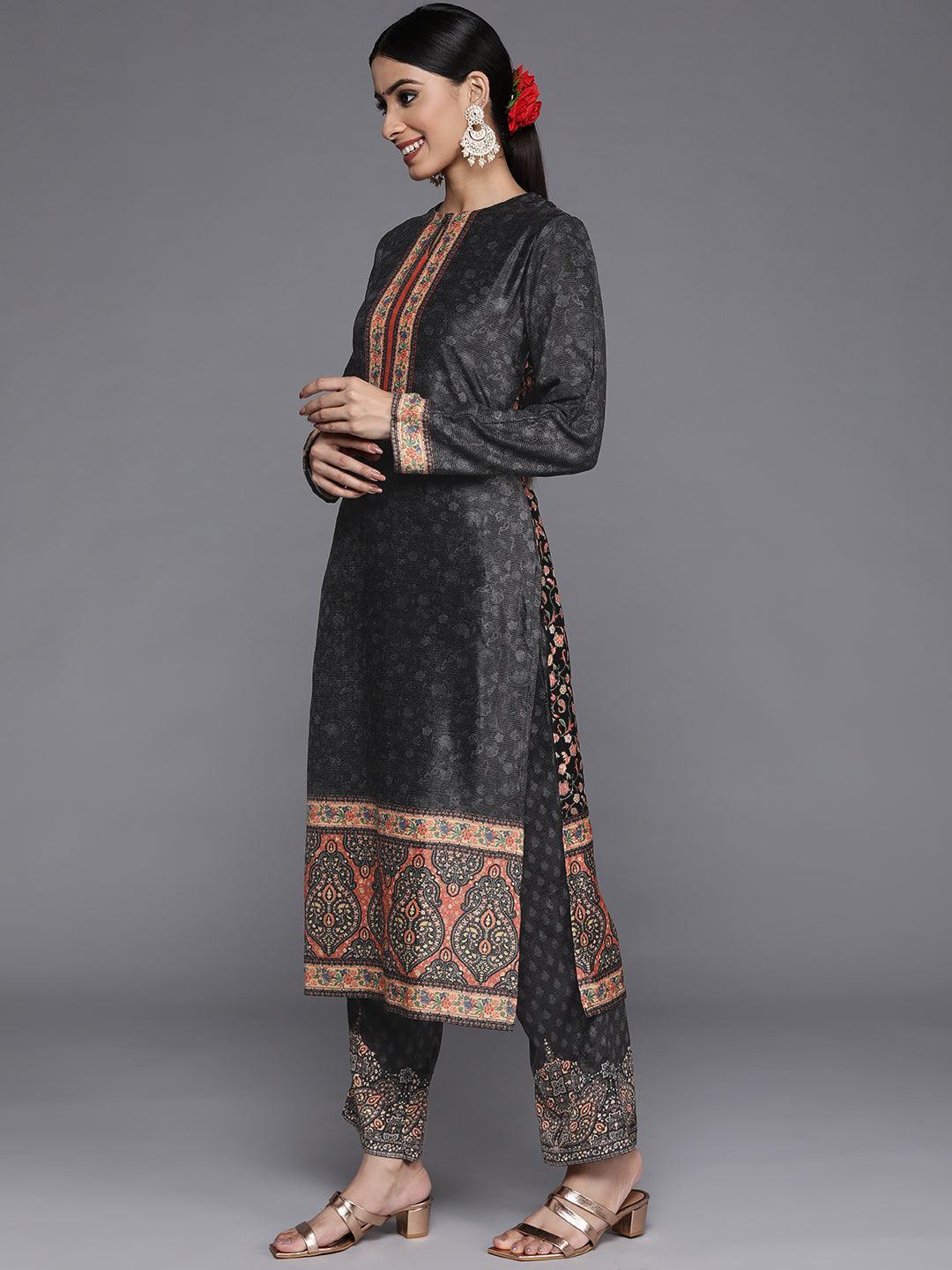 Multicoloured Yoke Design Velvet Straight Kurta With Dupatta