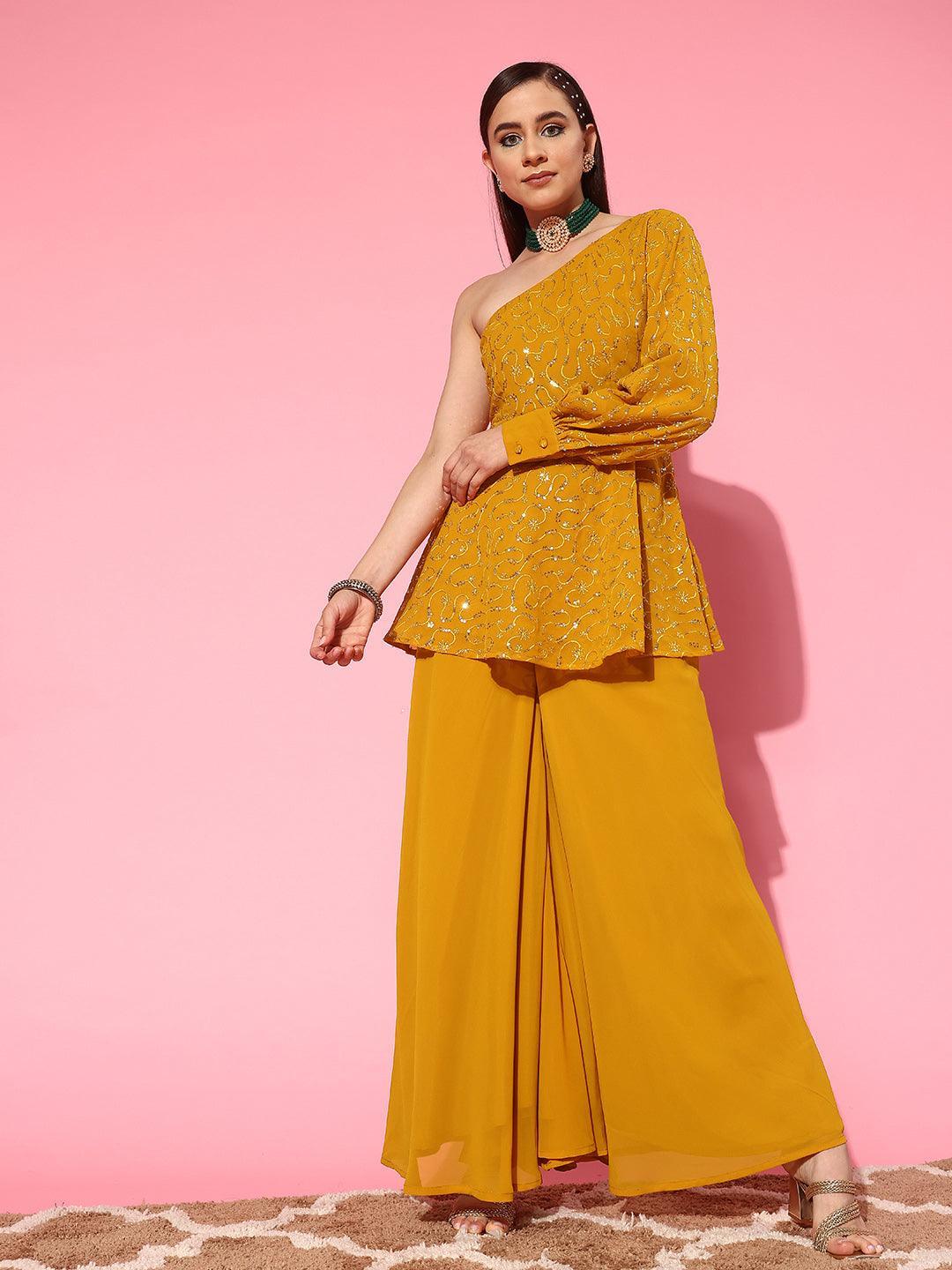 Mustard Embellished Georgette Co-Ords