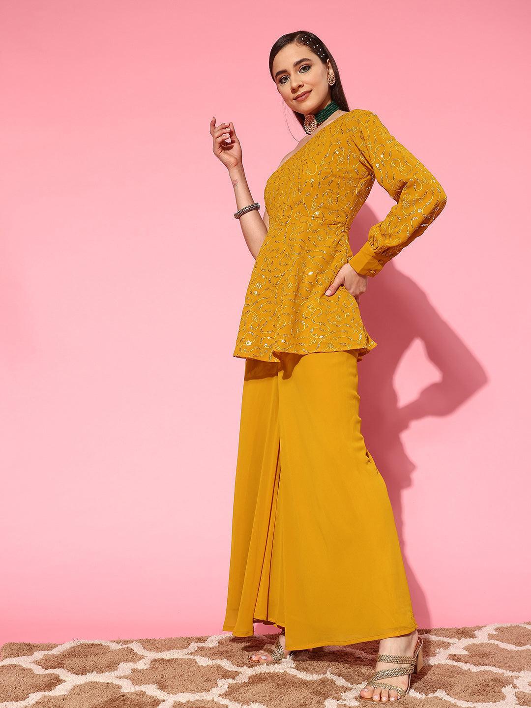 Mustard Embellished Georgette Co-Ords