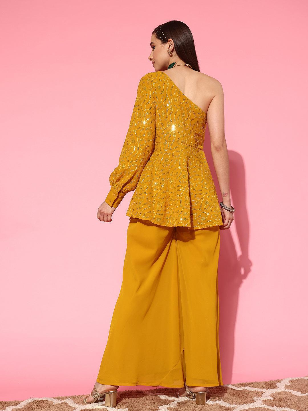 Mustard Embellished Georgette Co-Ords