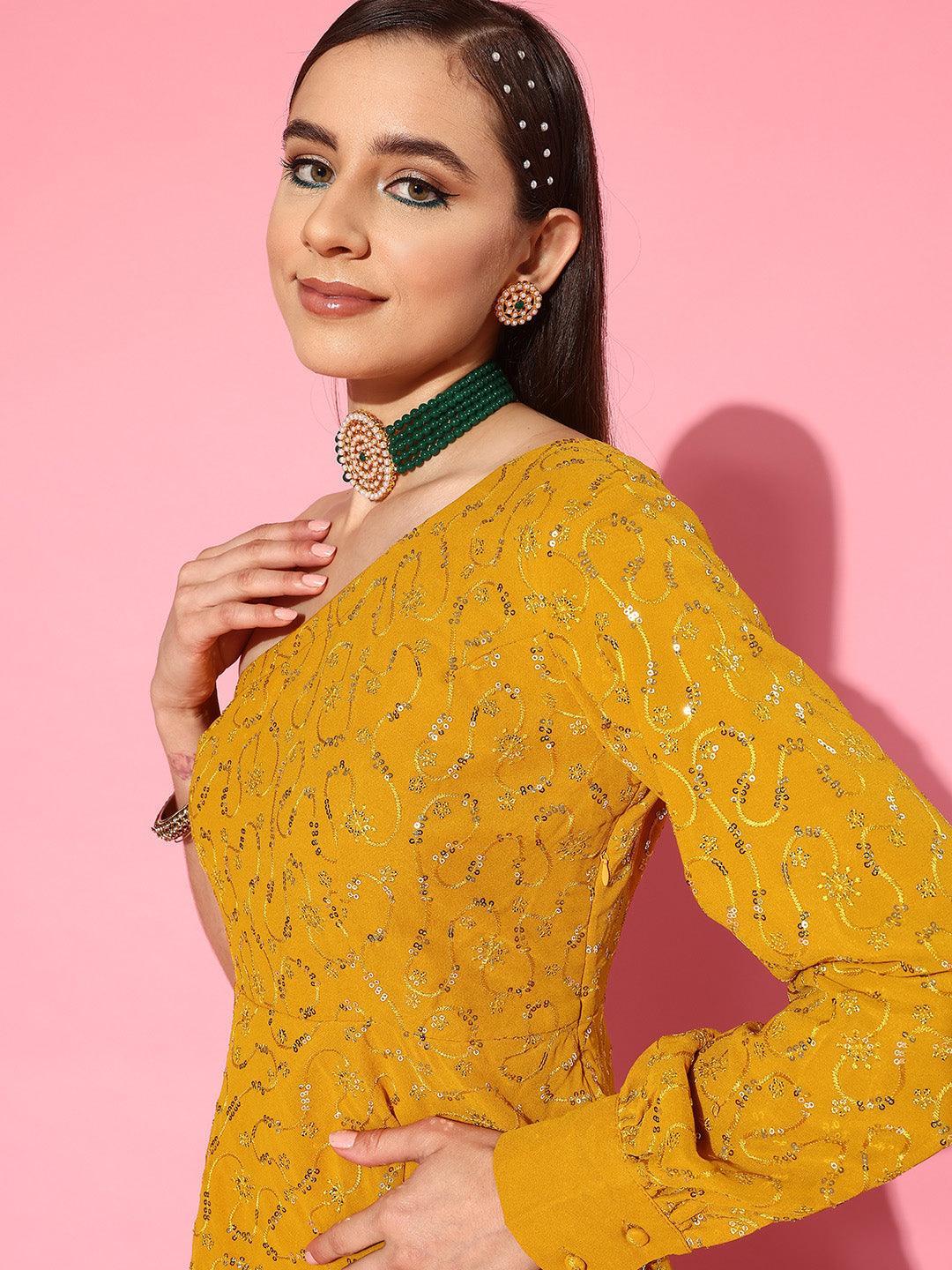 Mustard Embellished Georgette Co-Ords