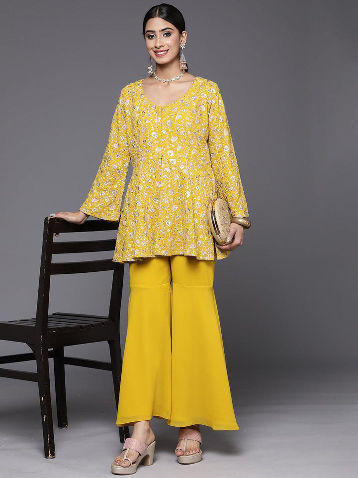 Mustard Embellished Georgette Co-Ords - ShopLibas