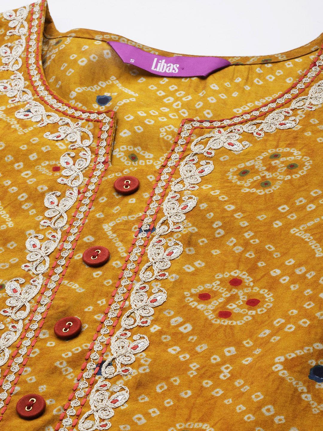 Mustard Printed Chanderi Silk Kurta