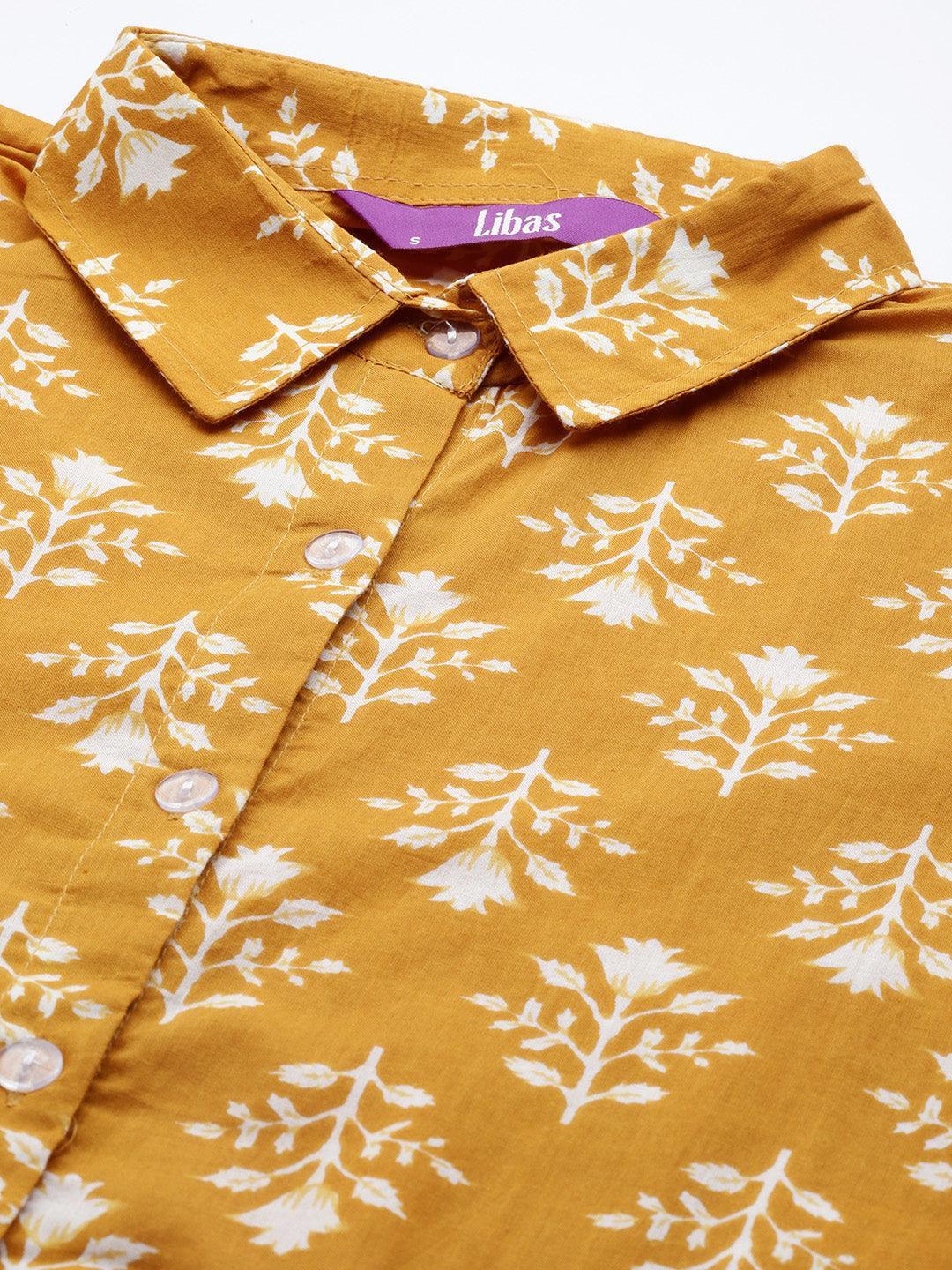 Mustard Printed Cotton Night Suit