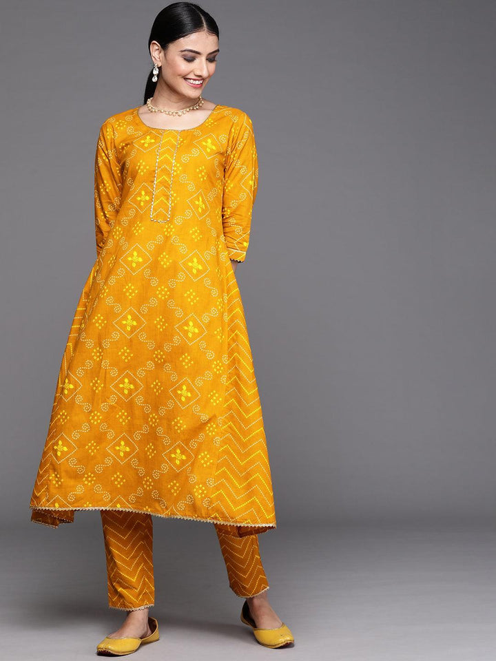 Mustard Printed Cotton Kurta - Libas