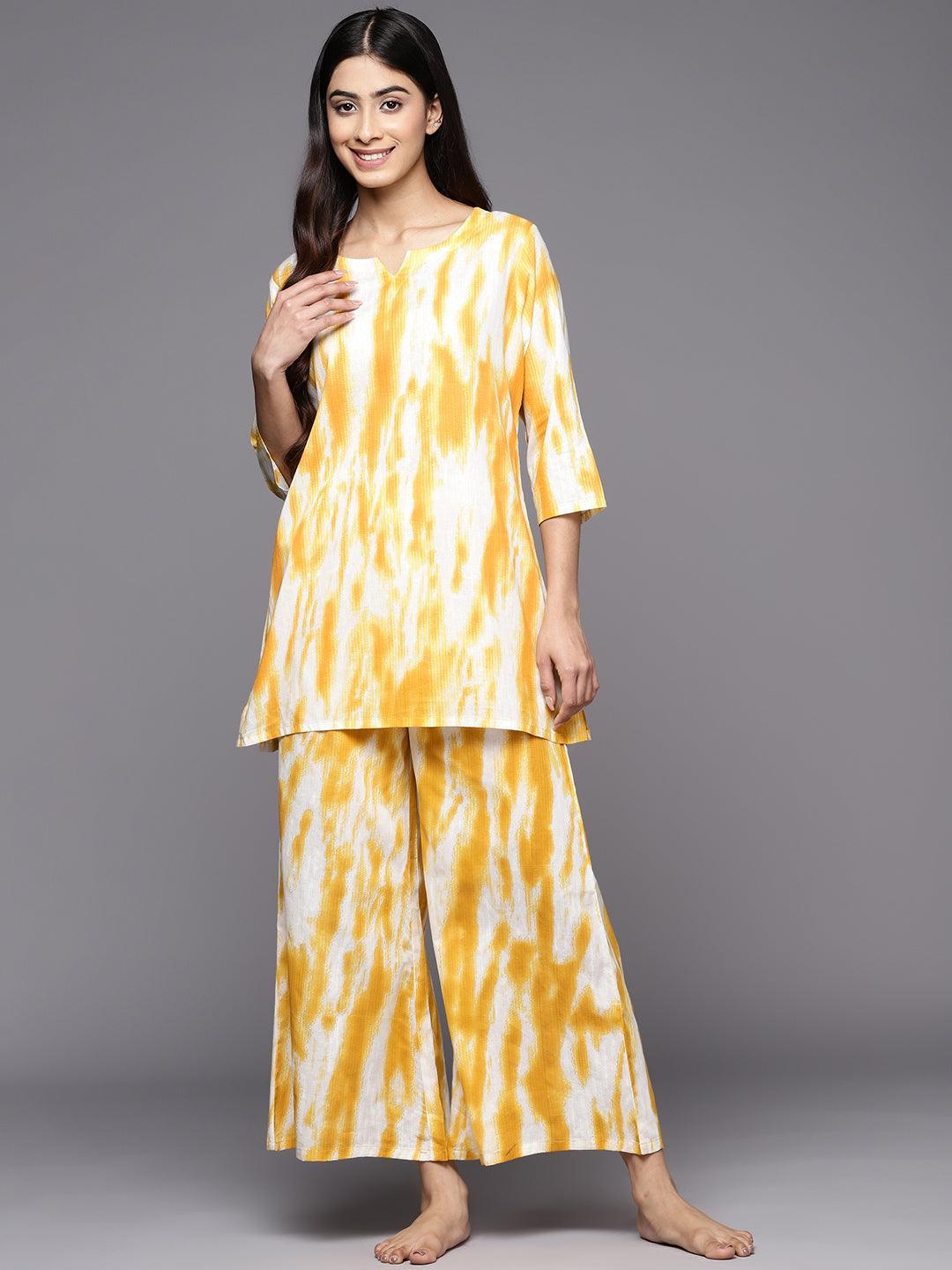 Mustard Printed Cotton Night Suit - ShopLibas