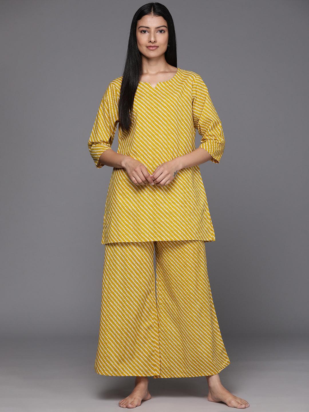 Mustard Printed Cotton Night Suit