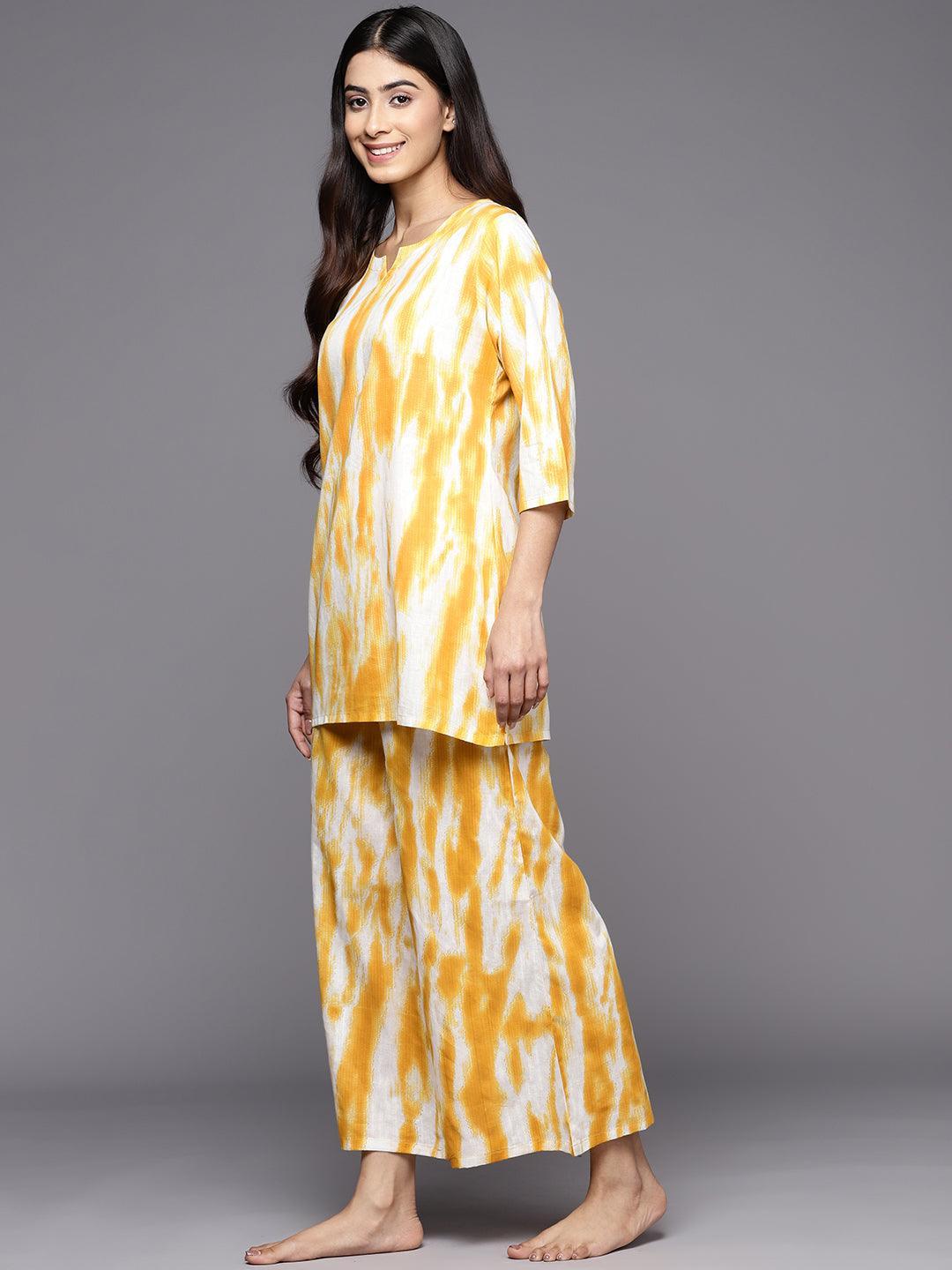 Mustard Printed Cotton Night Suit