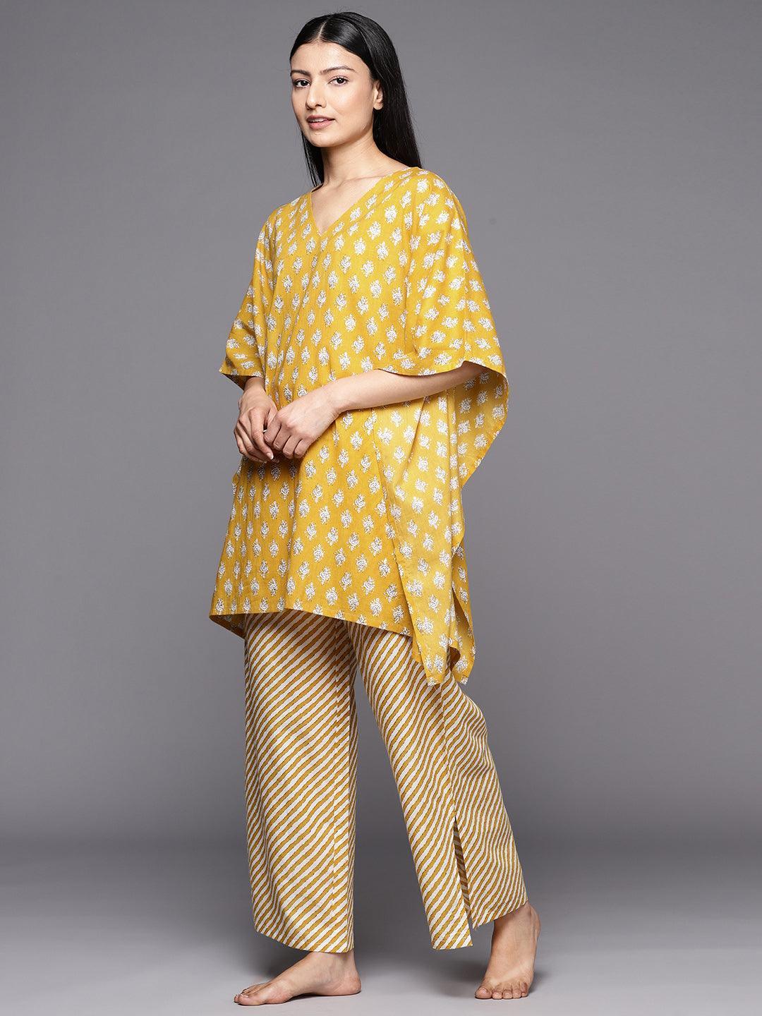 Mustard Printed Cotton Night Suit