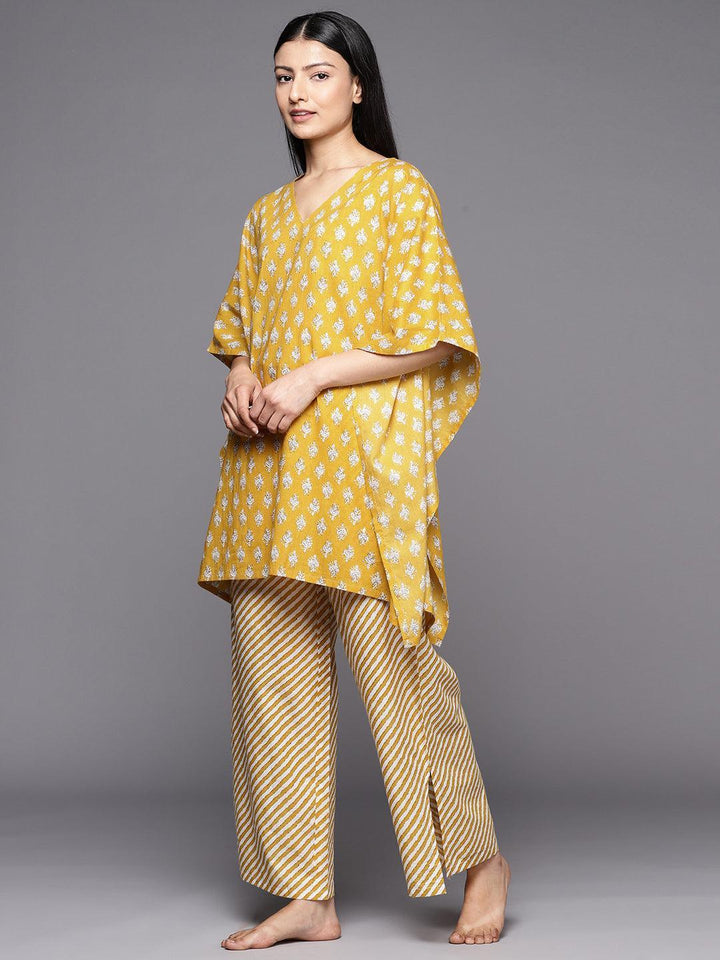 Mustard Printed Cotton Night Suit - ShopLibas