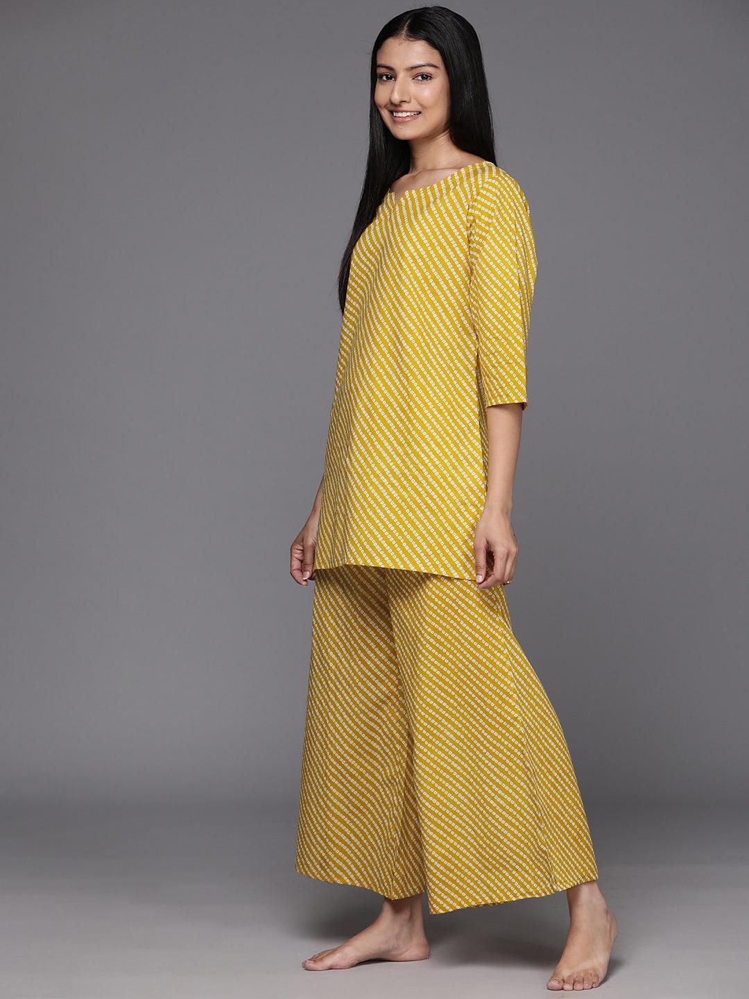 Mustard Printed Cotton Night Suit