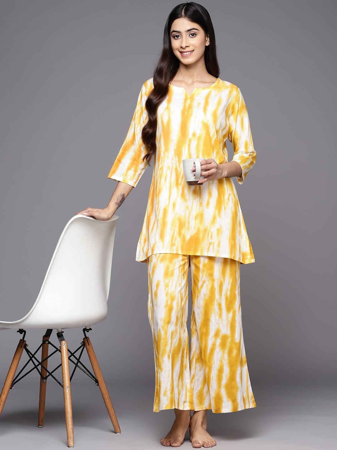 Mustard Printed Cotton Night Suit