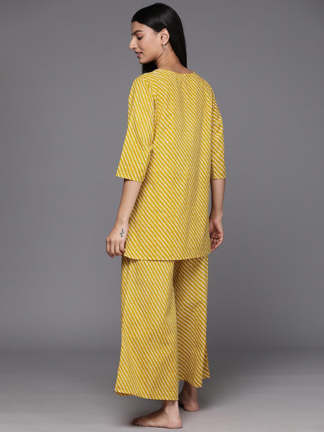 Mustard Printed Cotton Night Suit