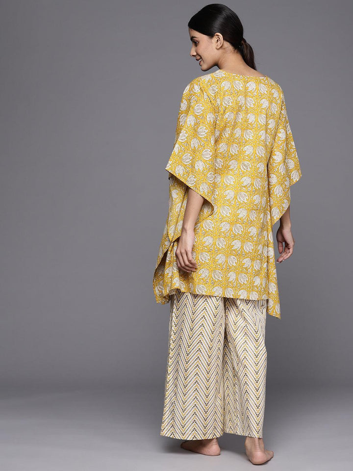 Mustard Printed Cotton Night Suit - ShopLibas