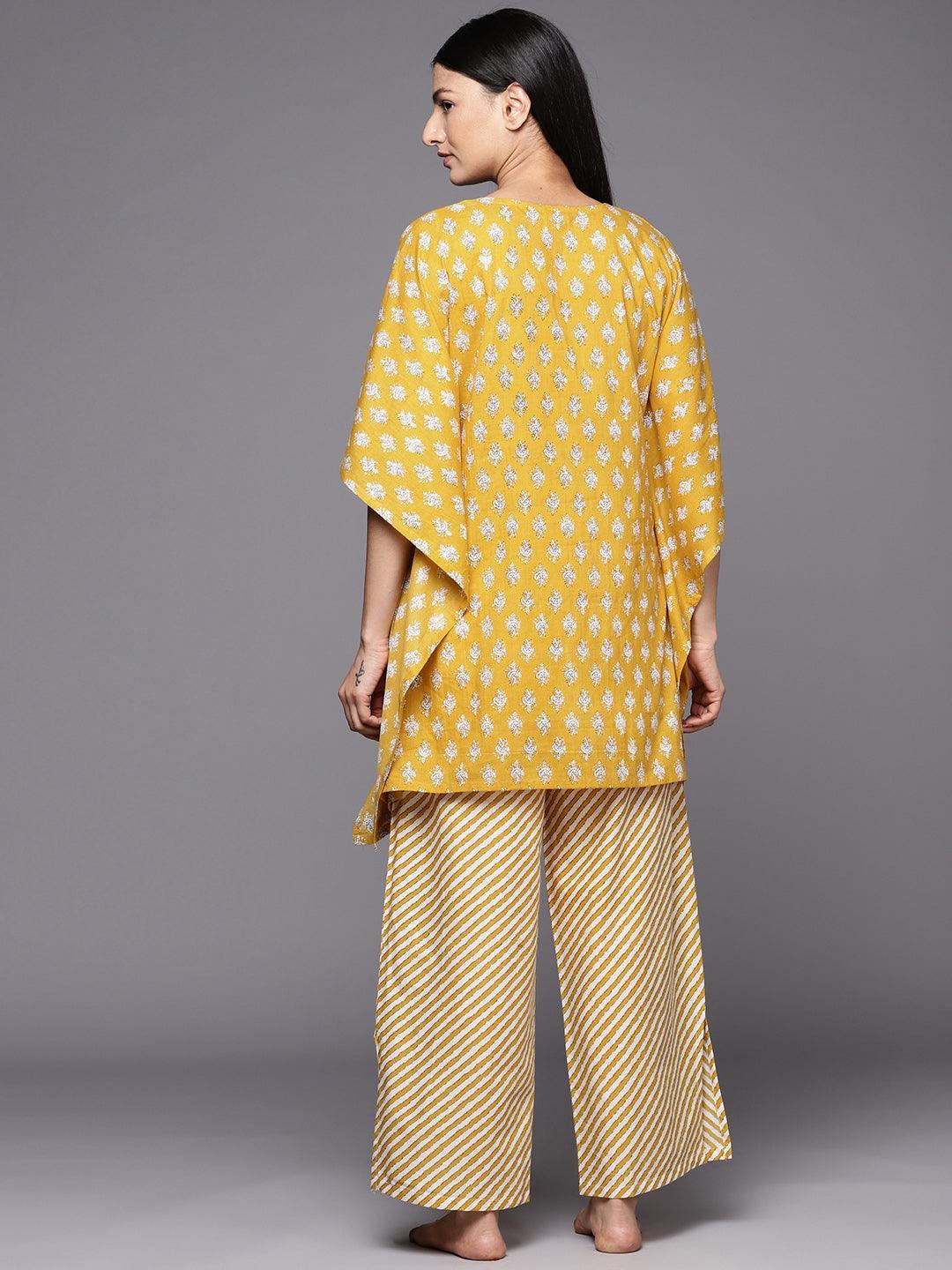 Mustard Printed Cotton Night Suit