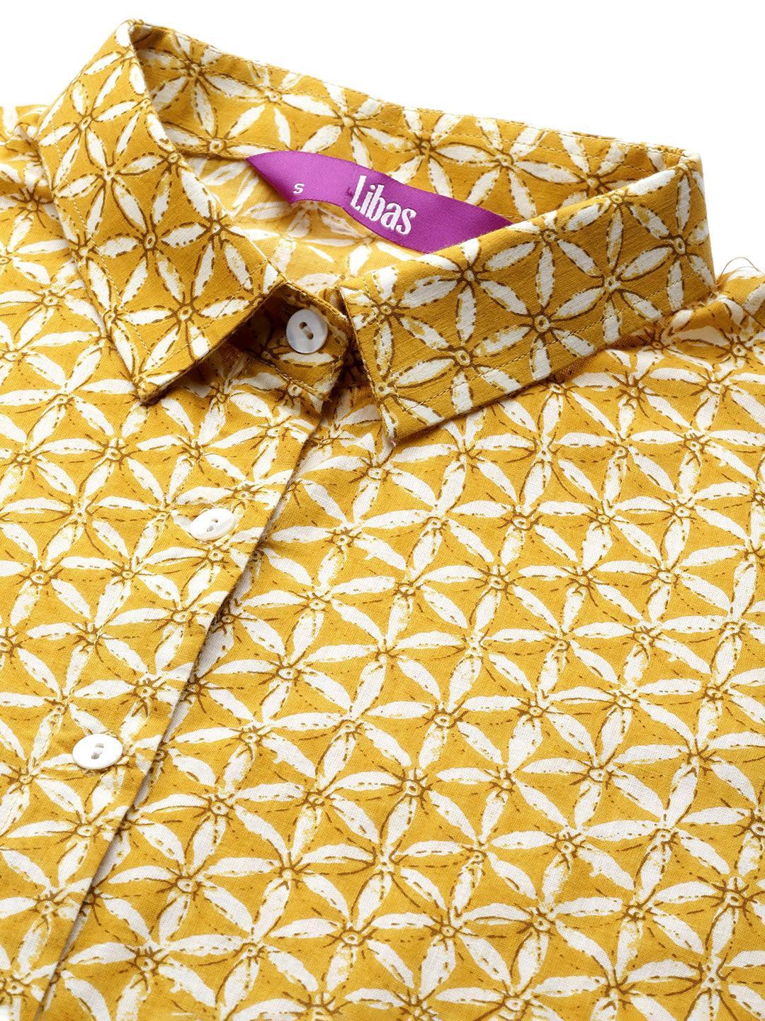 Mustard Printed Cotton Night Suit