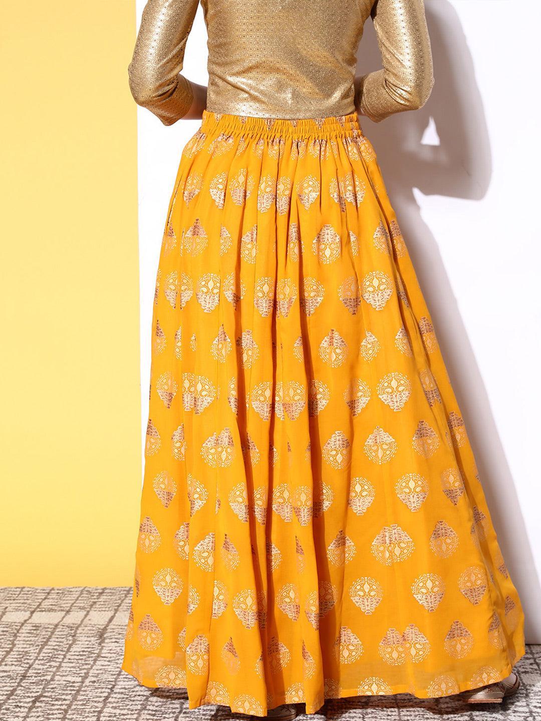 Mustard Printed Georgette Skirt - ShopLibas