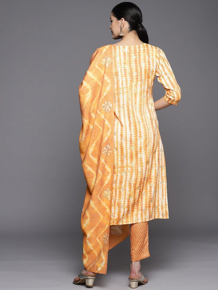 Mustard Printed Rayon Straight Suit Set With Trousers - ShopLibas