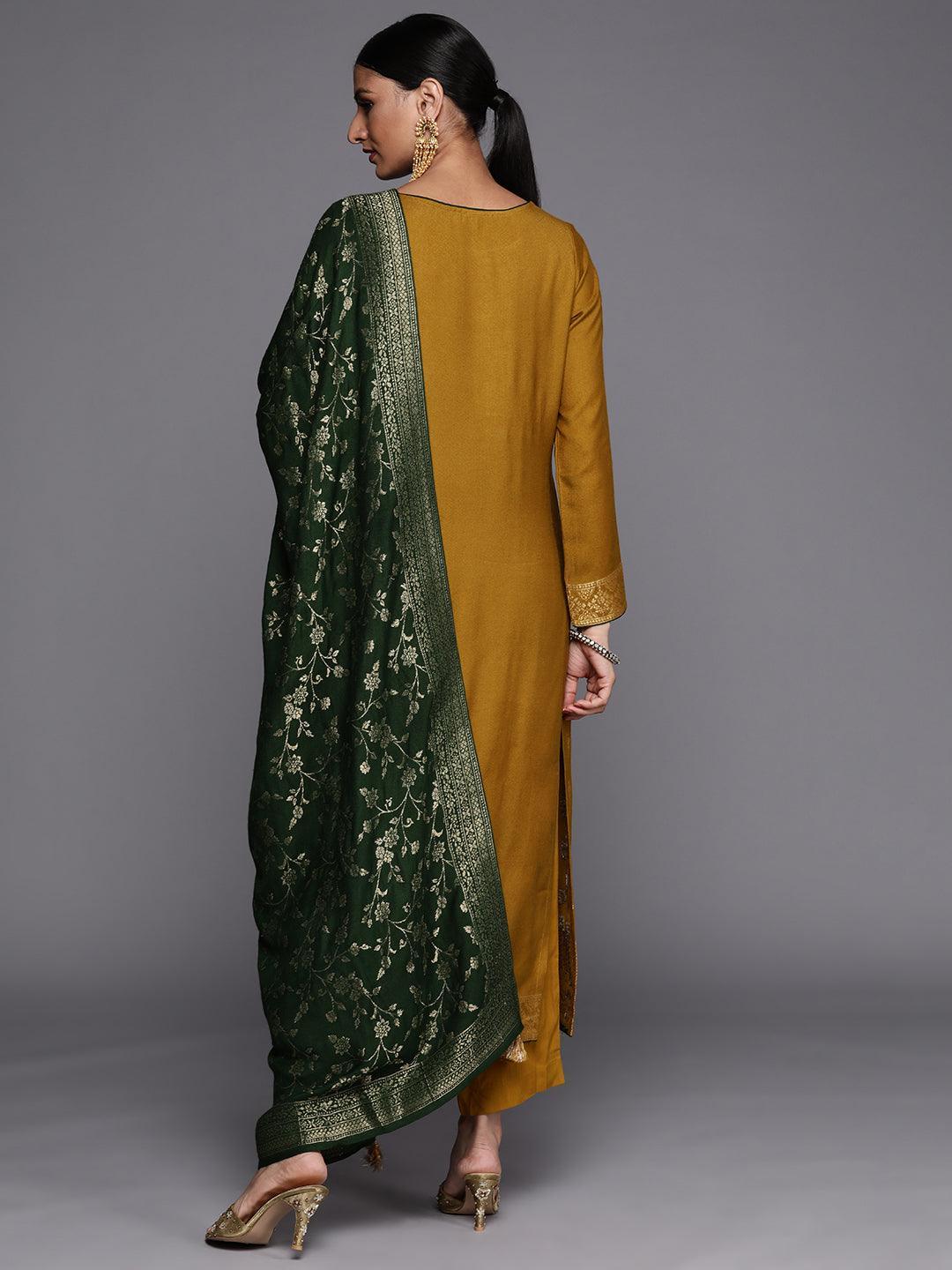 Mustard Self Design Pashmina Wool Straight Suit Set