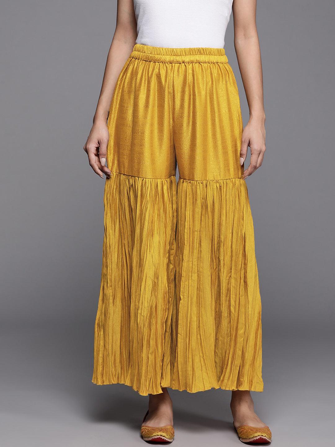 Mustard Solid Silk Palazzos - ShopLibas