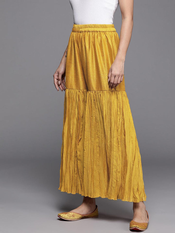 Mustard Solid Silk Palazzos - ShopLibas