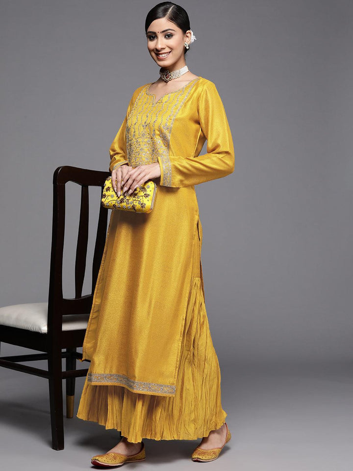 Mustard Solid Silk Palazzos - ShopLibas