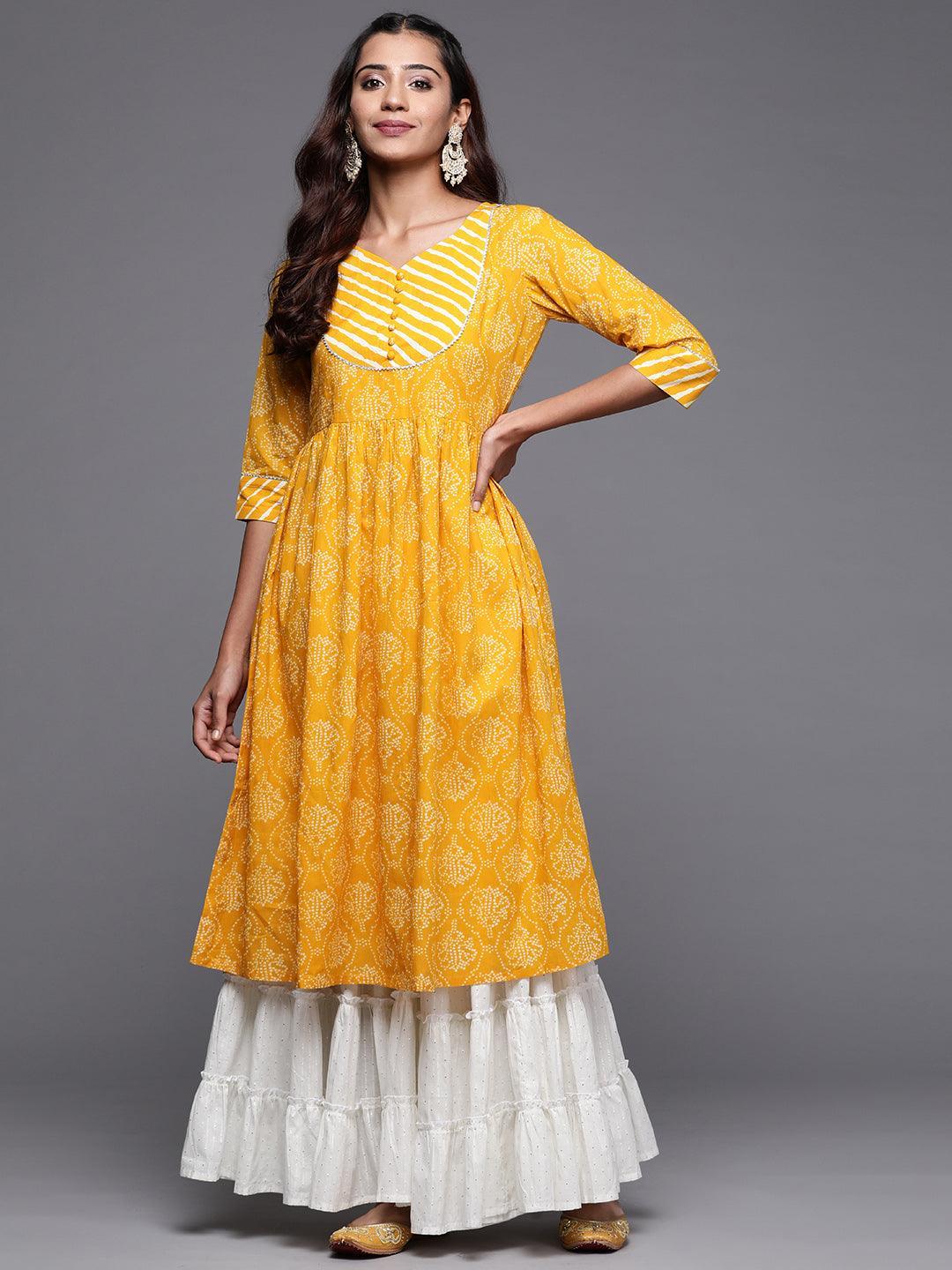 Mustard Yoke Design Cotton Anarkali Kurta