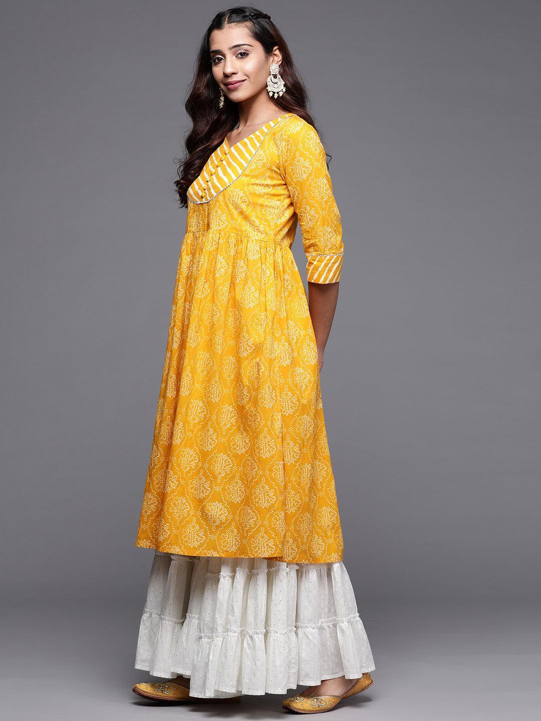 Mustard Yoke Design Cotton Anarkali Kurta