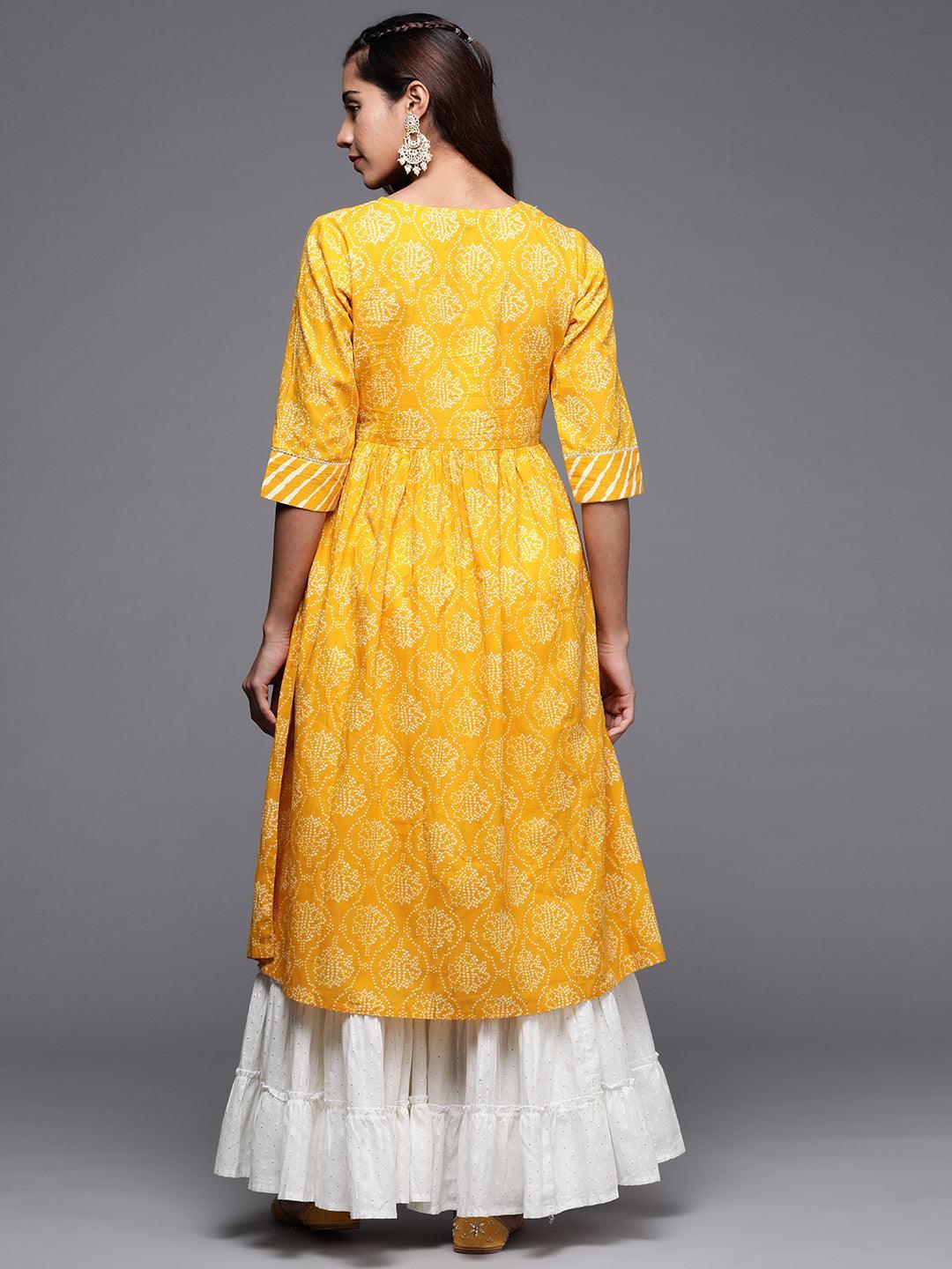 Mustard Yoke Design Cotton Anarkali Kurta