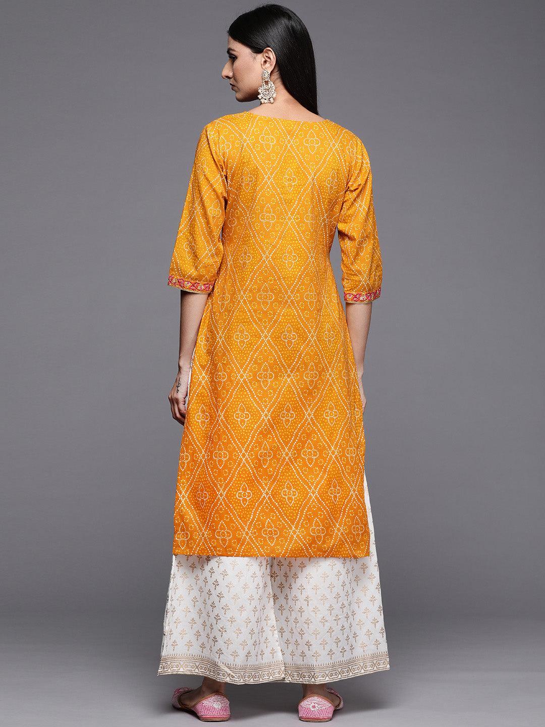 Mustard Yoke Design Cotton Straight Kurta - Libas