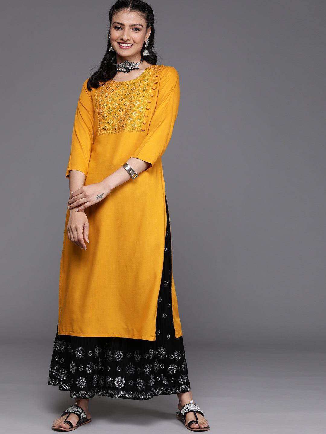 Mustard Yoke Design Rayon Kurta