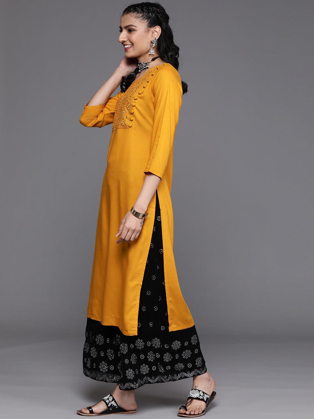 Mustard Yoke Design Rayon Kurta